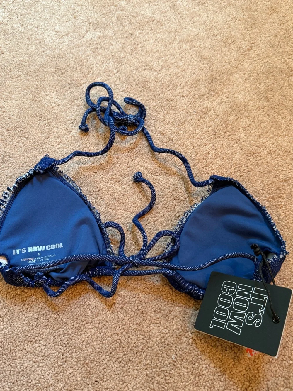 NWT new medium free people it’s cool now denim string bikini top embroidered